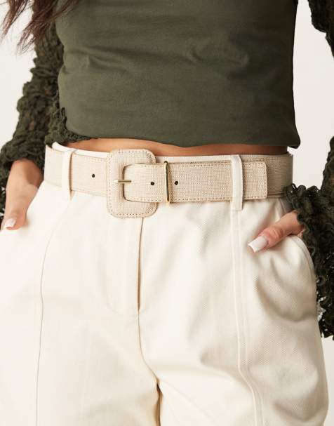 Mango woven linen mix belt in light beige - view 1