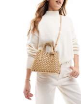 Mango straw bag with front panel in tan ASOS