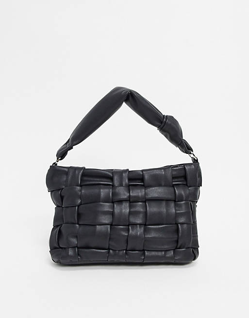Mango woven padded shoulder bag in black | ASOS