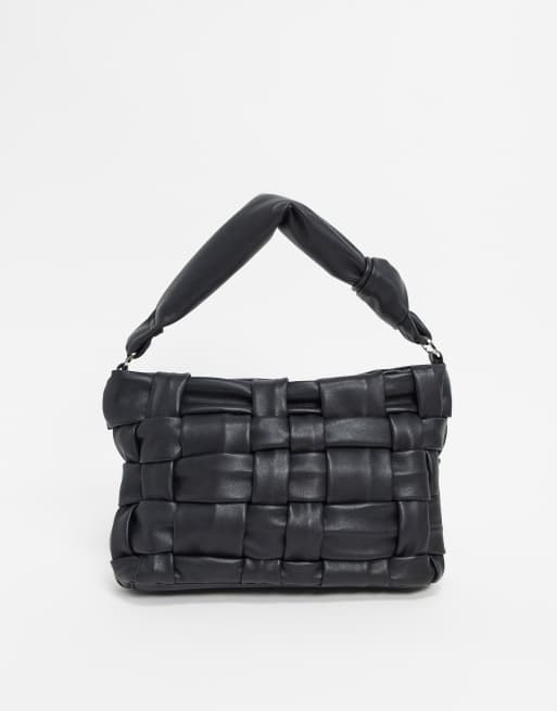 Mango braided handle shoulder bag in black