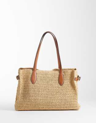 Mango Woven Rectangle Adjustable Shoulder Bag In Neutral
