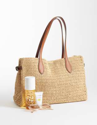 Mango Woven Rectangle Adjustable Shoulder Bag In Neutral