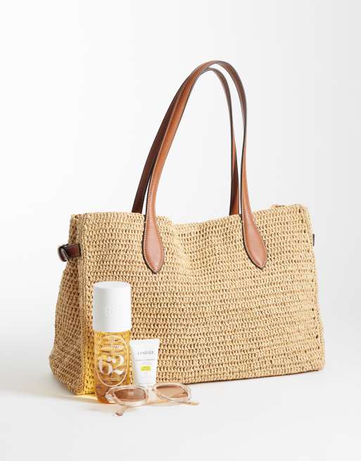 Mango woven rectangle adjustable shoulder bag in beige, 2 of 4