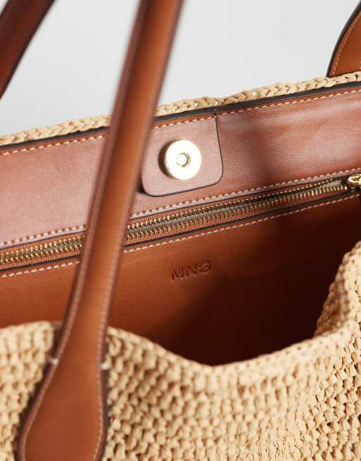 Mango woven rectangle adjustable shoulder bag in beige, 3 of 4