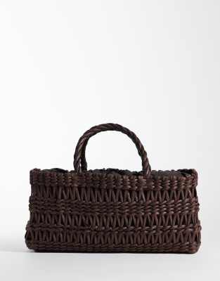 Mango Woven Rectangle Tote Bag In Brown