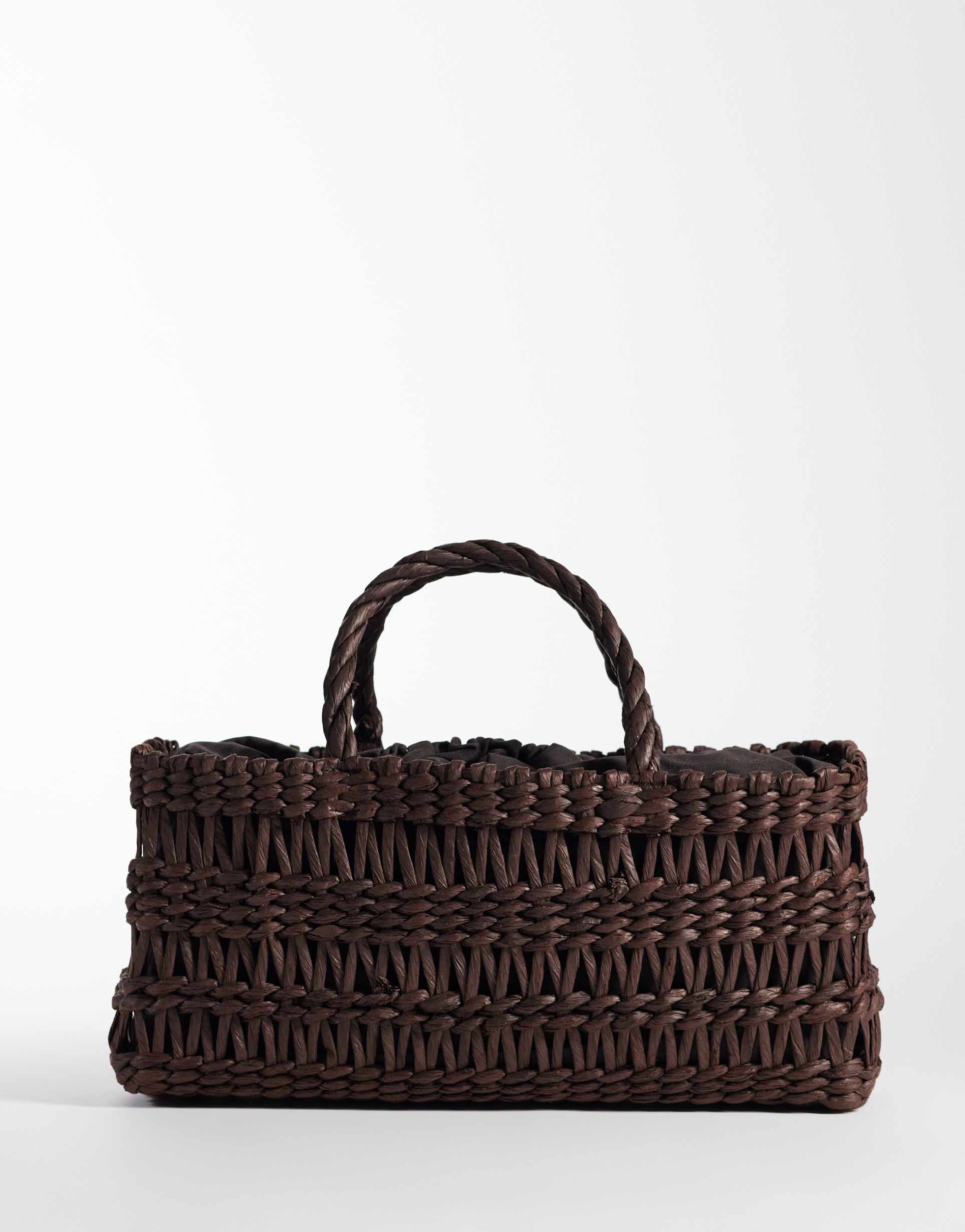 mango woven rectangle tote bag in chocolate brown