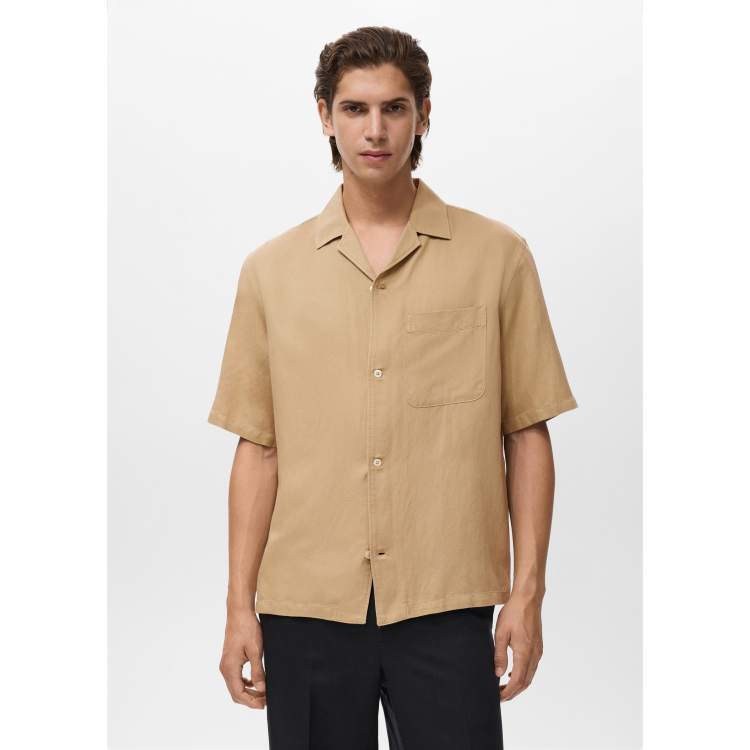 Mango woven short sleeve shirt in beige | ASOS