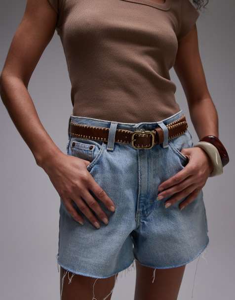 Mango woven stitch detail belt in brown - view 1