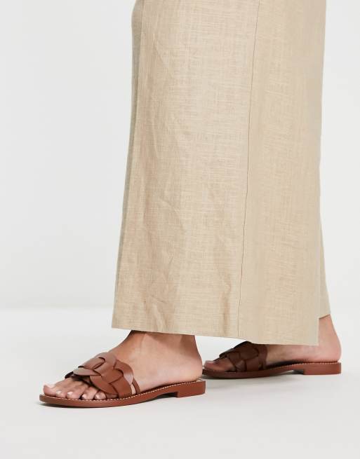 Mango woven strap contrast stitch flat sandal in tan ASOS