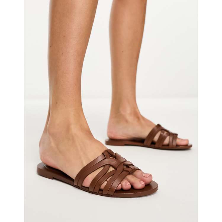 Tan woven sandals flat store