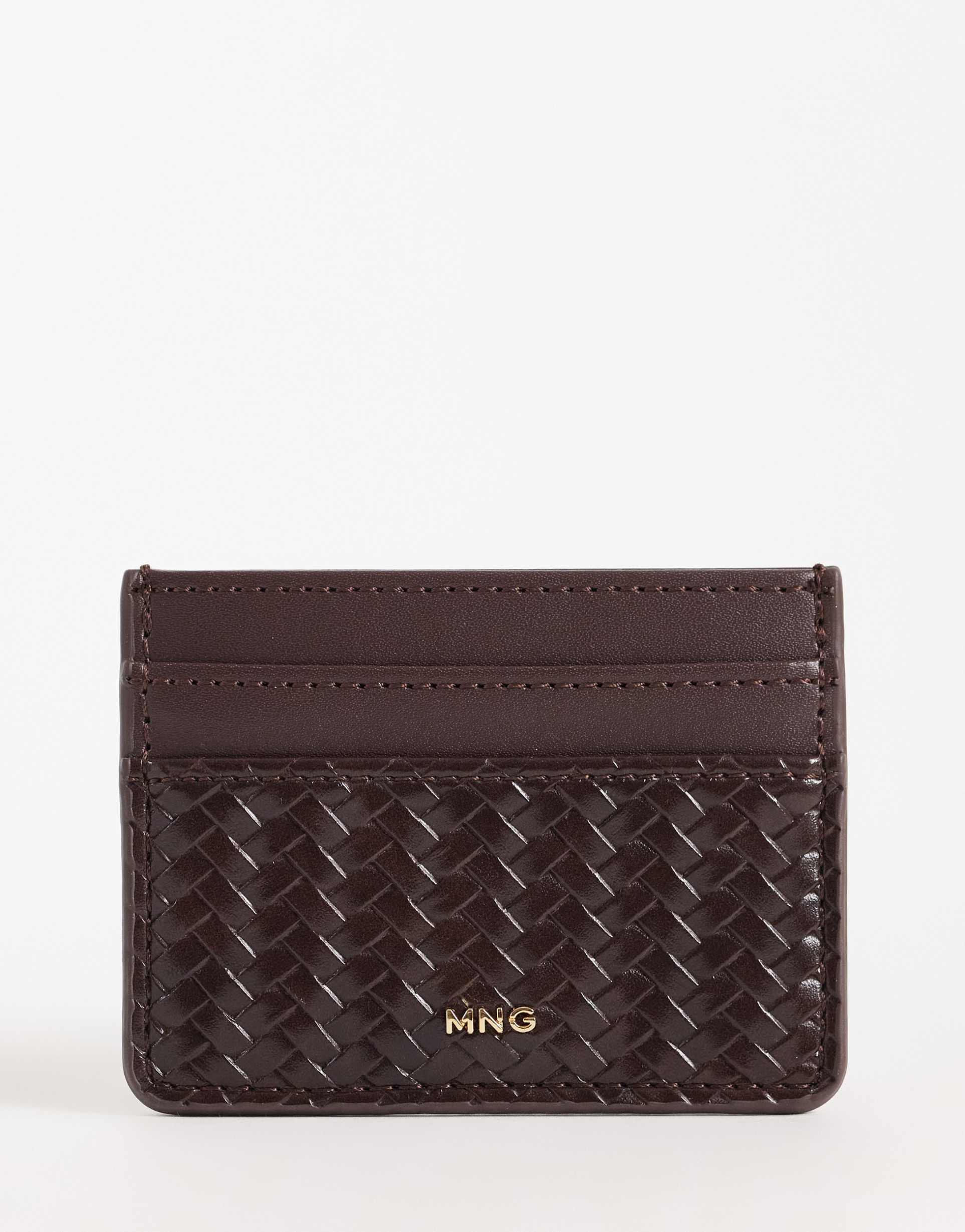 mango woven textured card holder in brown