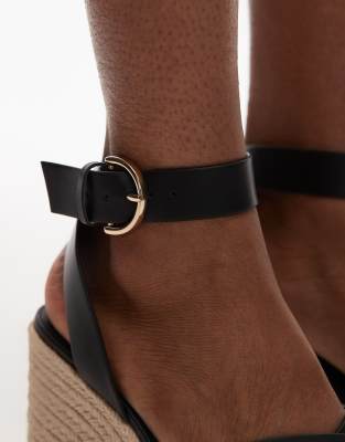 Mango Wedge Sandal With Crisscross Straps Black