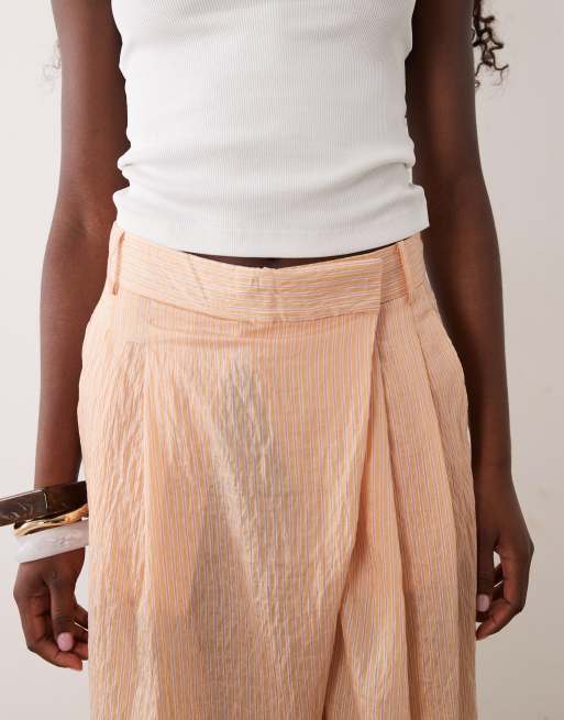 Mango wrap detail relaxed tailored trouser in orange stripe, 3 of 5