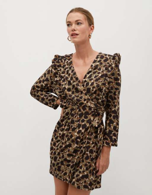 Mango leopard 2025 print wrap dress