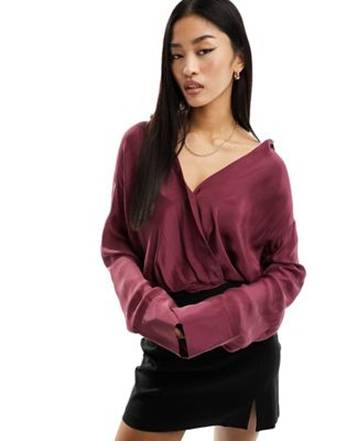 Mango wrap front blouse in dark red