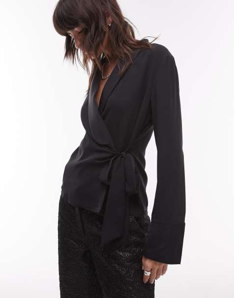 Mango wrap front drape shirt in black - view 1