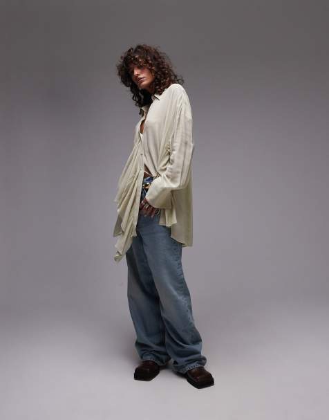 Mango wrap front ruffle blouse in beige - view 1