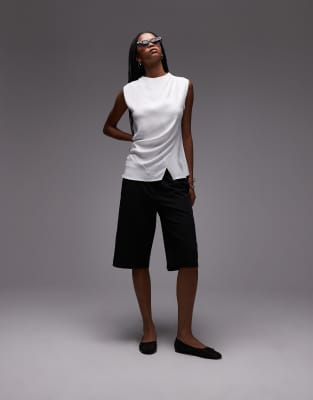 Mango Wrap Front Satin Sleeveless Top In White