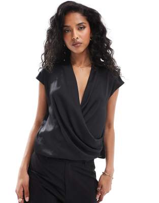 Shop Mango wrap front sleeveless satin shirt in black Online – Trendy & Affordable Fashion