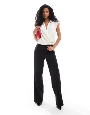 Mango Wrap Front Sleeveless Satin Shirt In White