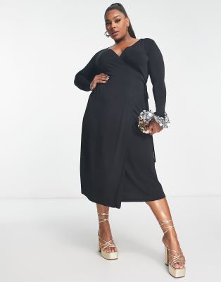 Mango wrap midi dress in black