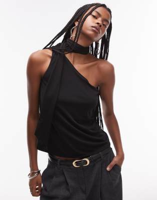 Mango Wrap Neck Top In Black