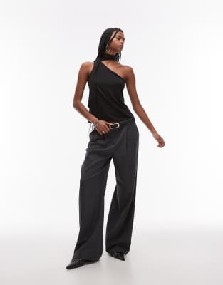 Mango Wrap Neck Top In Black