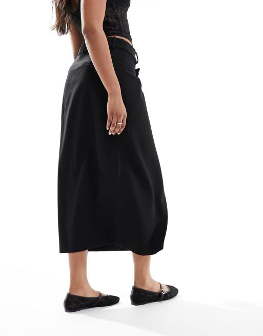 Mango wrap tailored midi skirt in black