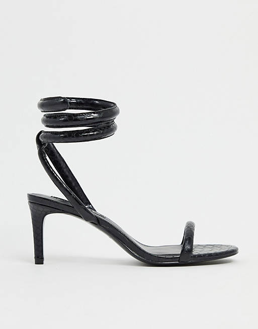 Mango wraparound heeled sandals in black