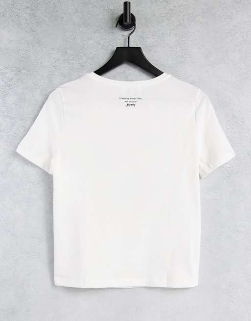 Mango x Ana Leovy - Vrouwendag - T-shirt van katoen met grafische print in wit - WHITE, 2 van 4