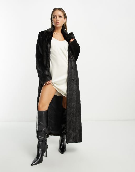 Black longline faux store fur coat