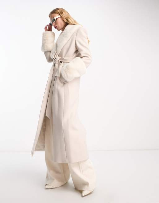 manteau fausse fourrure mango beige