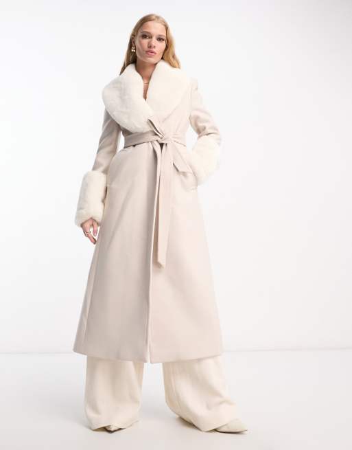 manteau fausse fourrure mango beige