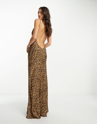 Mango x Camille cowl neck midaxi dress with thigh split in leopard print - ASOS Price Checker