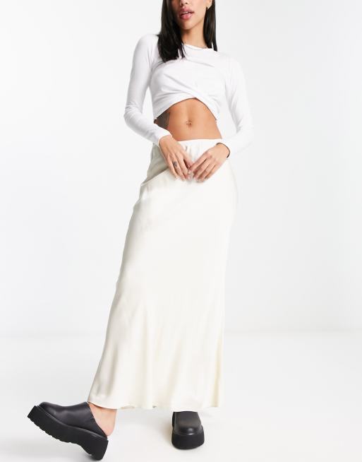 Mango x Camille Satijnen midaxi rok met lage taille in ecru