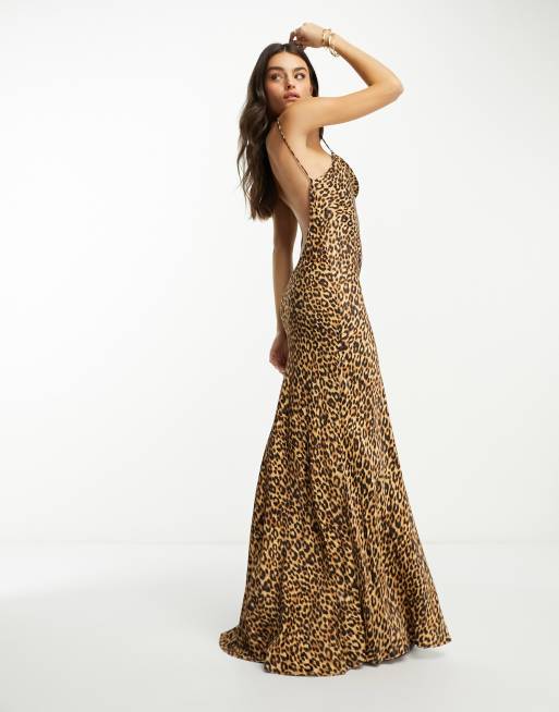 Mango x Camille - Vestito al polpaccio leopardato con scollo ad anello e spacco sulla coscia, 4 di 4