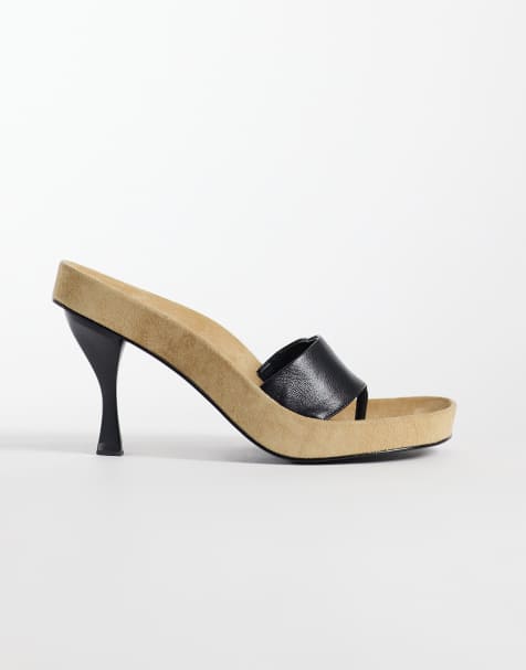 Mango x Hailey Bieber – Beige flip flops i 100% läder med klack - view 1