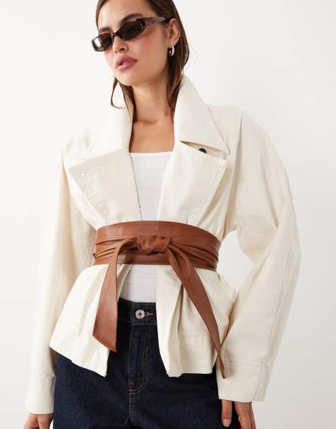 Mango x Hailey Bieber – Brunt knytskärp i 100% läder och oversize - view 1