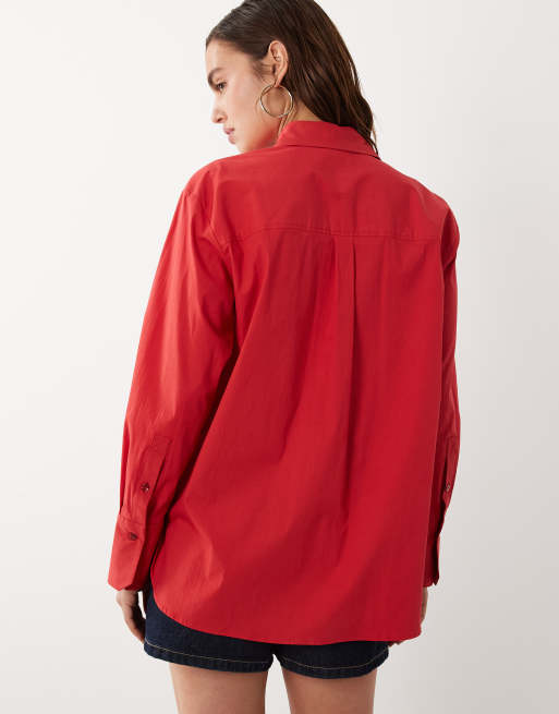 Mango x Hailey Bieber - Chemise oversize en coton majoritaire - Rouge vif, 4 de 4