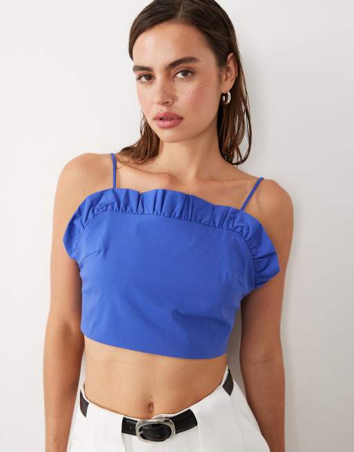 Mango x Hailey Bieber – Niebieski usztywniany top na ramiączkach z falbanką, 2 z 4