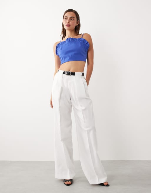 Mango x Hailey Bieber – Niebieski usztywniany top na ramiączkach z falbanką, 4 z 4