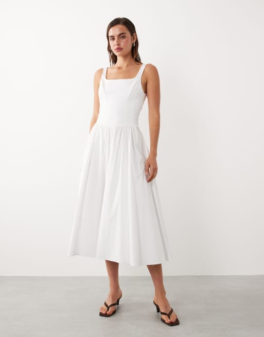 Mango x Hailey Bieber - Robe longue en coton mélangé avec taille basse et encolure dégagée - Blanc, 2 de 4