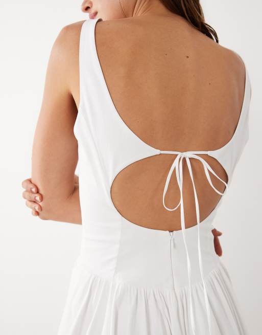 Mango x Hailey Bieber - Robe longue en coton mélangé avec taille basse et encolure dégagée - Blanc, 3 de 4