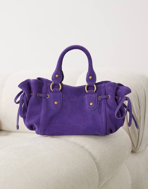 Mango x Hailey Bieber - Sac à main souple 100 % daim - Violet vif, 2 de 4
