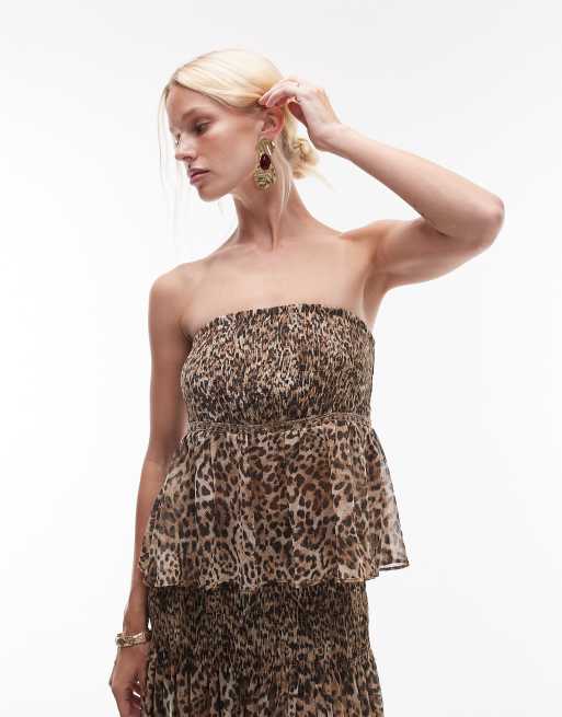 Mango x Kaia Gerber – Leopardmönstrad bandeau-topp med volang, del av set, 3 av 4