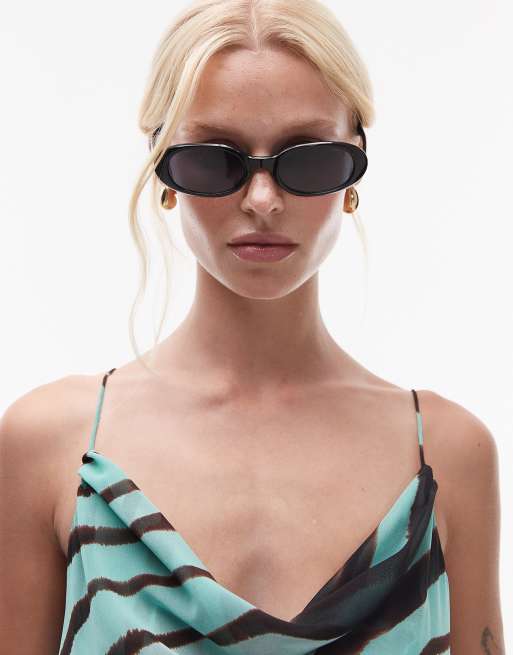 Mango x Kaia Gerber Occhiali da sole ovali slim neri ASOS
