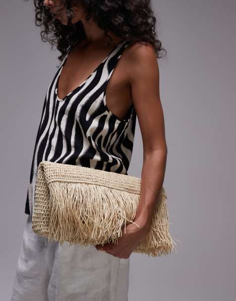 Mango x Kaia Gerber - Pochette en raphia - Beige - view 1