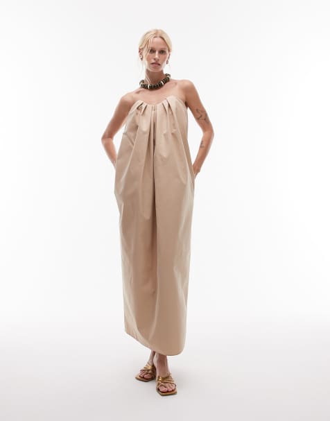 Mango x Kaia Gerber - Robe mi-longue dos nu en coton de qualité supérieur - Taupe - view 1