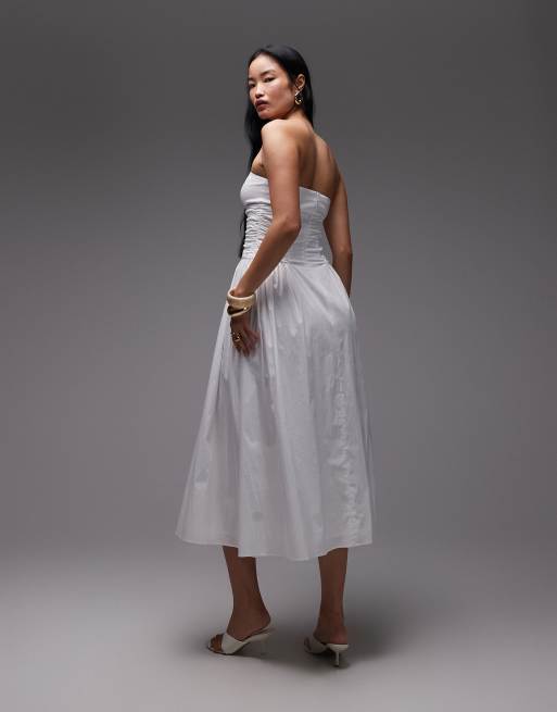 Mango x Kaia Gerber - Vestito lungo a fascia bianco in cotone con corpino arricciato, 4 di 4
