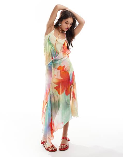 Mango X Siedres flower print aysmmetric hem dress in light blue - view 1